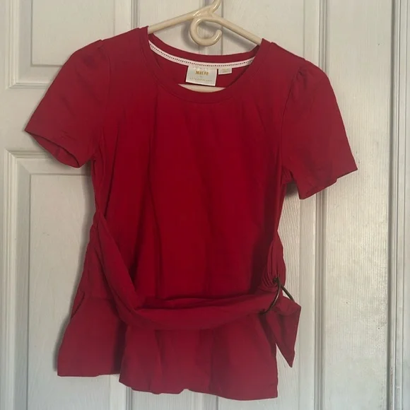 Maeve by Anthropologie Dakota wrap top short sleeve tee red size small - Picture 2 of 5